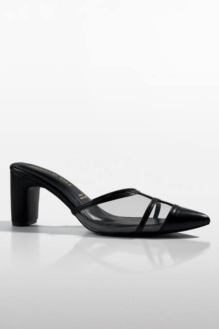 Signature Sole Black Patent Pointed Toe Block Heels 