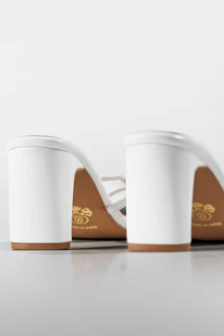 Signature Sole_White Pointed Toe Block Heels _Online_at_Aza_Fashions