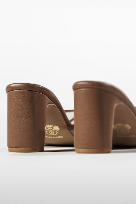 Buy_Signature Sole_Brown Tan Pointed Toe Block Heels _Online_at_Aza_Fashions