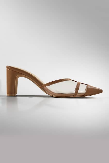 Signature Sole_Brown Tan Pointed Toe Block Heels _at_Aza_Fashions