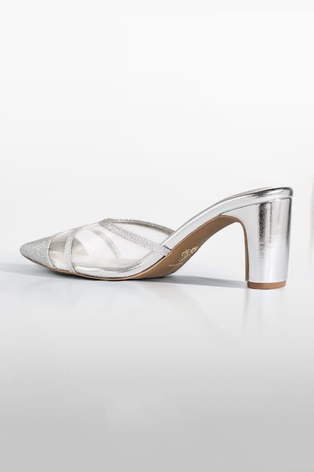 Buy Signature Sole Silver Glitter Pointed Toe Block Heels Online at Aza Fashions Buy_Signature Sole_Silver Glitter Pointed Toe Block Heels _Online_at_Aza_Fashions
