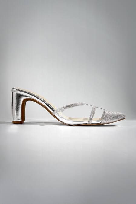 Shop Signature Sole Silver Glitter Pointed Toe Block Heels Online at Aza Fashions Shop_Signature Sole_Silver Glitter Pointed Toe Block Heels _Online_at_Aza_Fashions