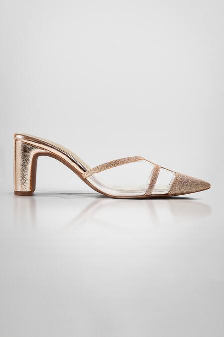 Signature Sole_Gold Glitter Pointed Toe Block Heels _Online_at_Aza_Fashions