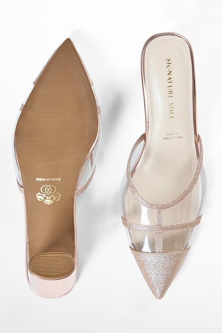 Signature Sole Gold Glitter Pointed Toe Block Heels 