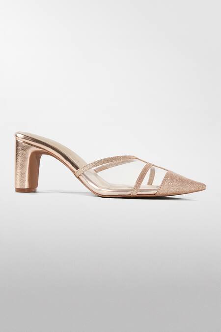 Signature Sole Gold Glitter Pointed Toe Block Heels 