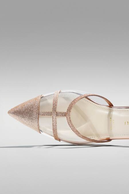 Buy_Signature Sole_Gold Glitter Pointed Toe Block Heels 