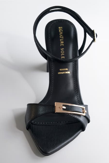 Signature Sole_Black Buckles Gold Strap Heels _Online_at_Aza_Fashions
