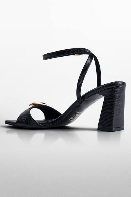 Buy_Signature Sole_Black Buckles Gold Strap Heels _Online_at_Aza_Fashions