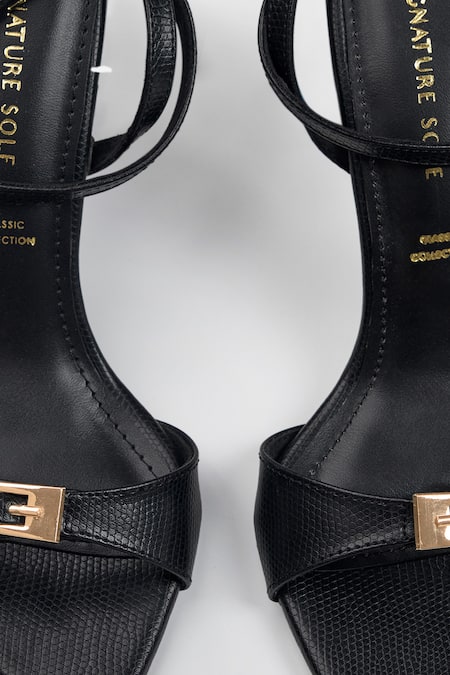 Shop_Signature Sole_Black Buckles Gold Strap Heels _Online_at_Aza_Fashions