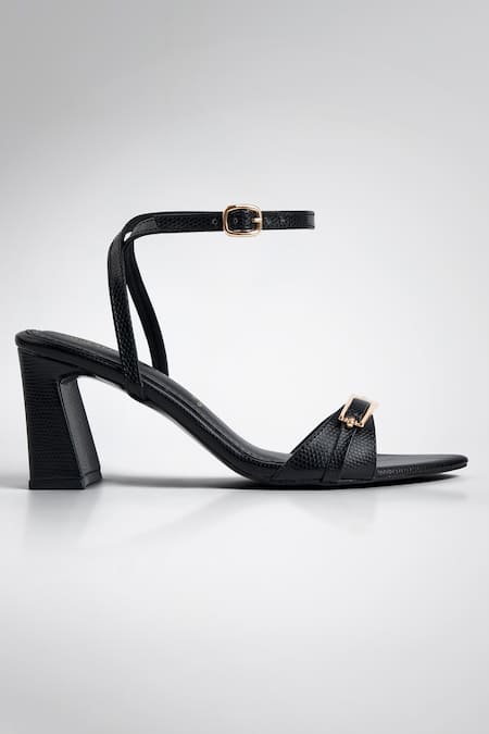 Signature Sole_Black Buckles Gold Strap Heels _at_Aza_Fashions
