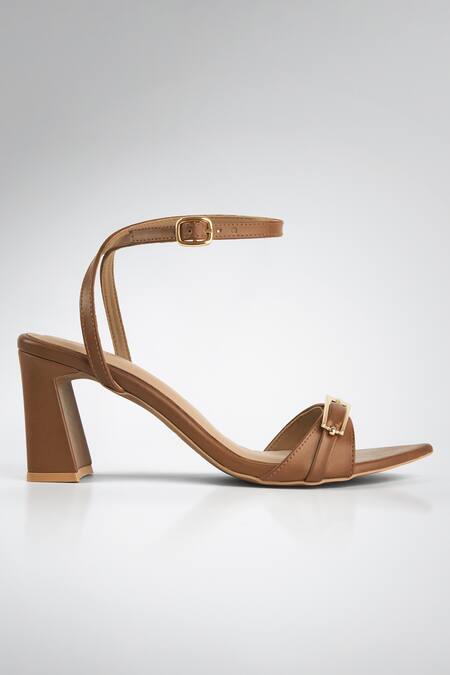Signature Sole_Brown Buckles Mocha Luxe Gold Strap Heels _Online_at_Aza_Fashions