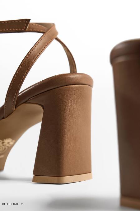 Buy_Signature Sole_Brown Buckles Mocha Luxe Gold Strap Heels _Online_at_Aza_Fashions