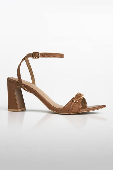Signature Sole Mocha Luxe Gold Buckle Strap Heels 
