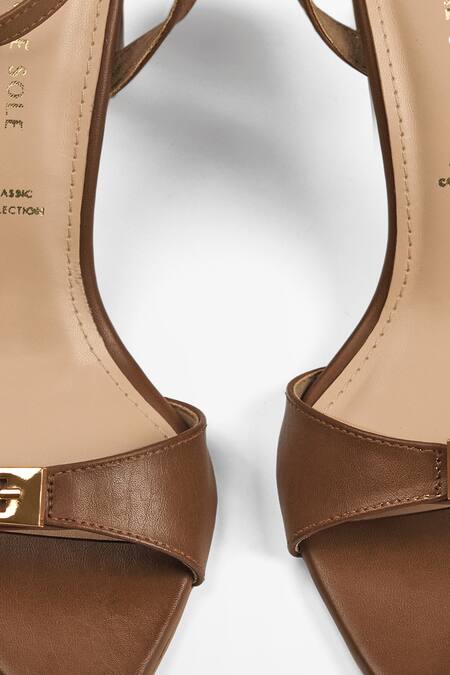 Buy_Signature Sole_Brown Buckles Mocha Luxe Gold Strap Heels 