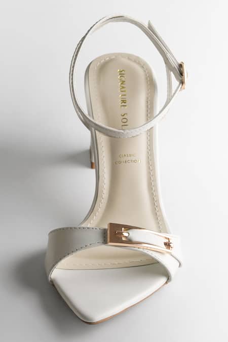 Signature Sole_White Buckles Strap Block Heels _Online_at_Aza_Fashions
