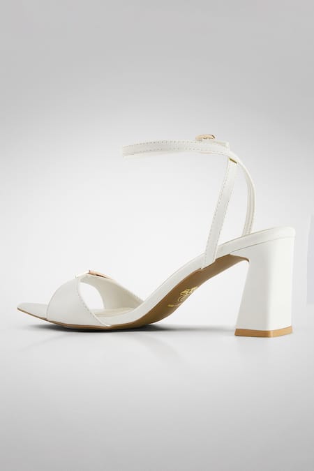 Buy_Signature Sole_White Buckles Strap Block Heels _Online_at_Aza_Fashions