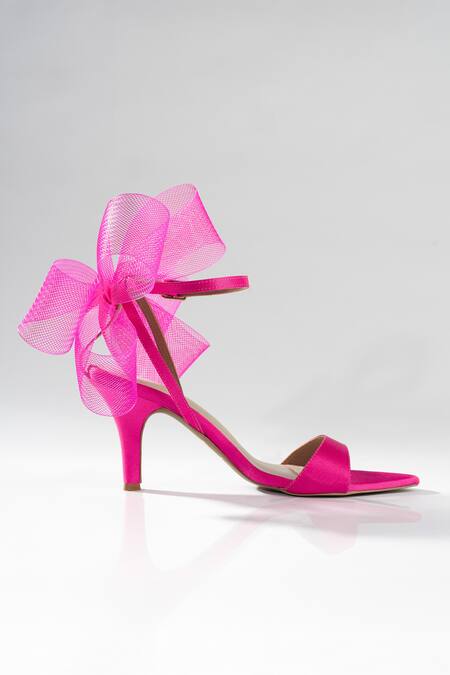 Signature Sole_Fuchsia Bows Bloom Satin And Sheer Heels _Online_at_Aza_Fashions