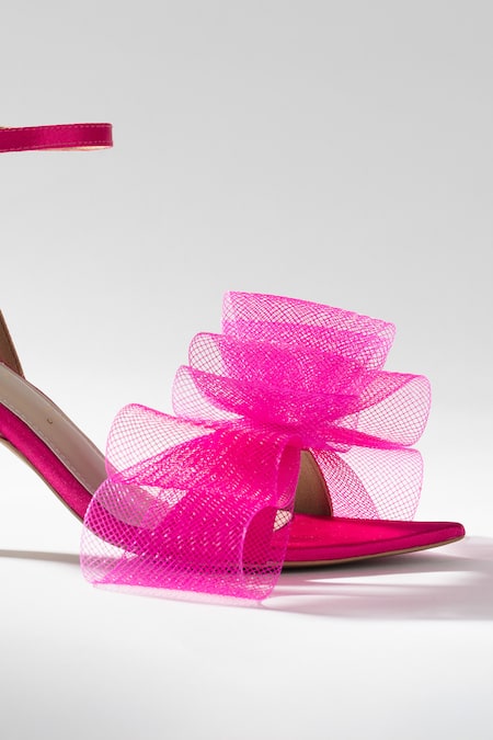 Buy_Signature Sole_Fuchsia Bows Bloom Satin And Sheer Heels _Online_at_Aza_Fashions