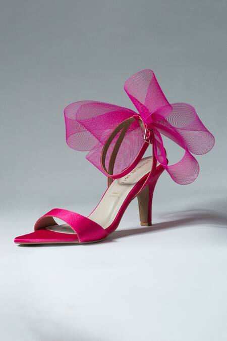 Signature Sole Fuchsia Bloom Satin & Sheer Heels 