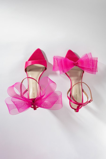 Signature Sole Fuchsia Bloom Satin & Sheer Heels 