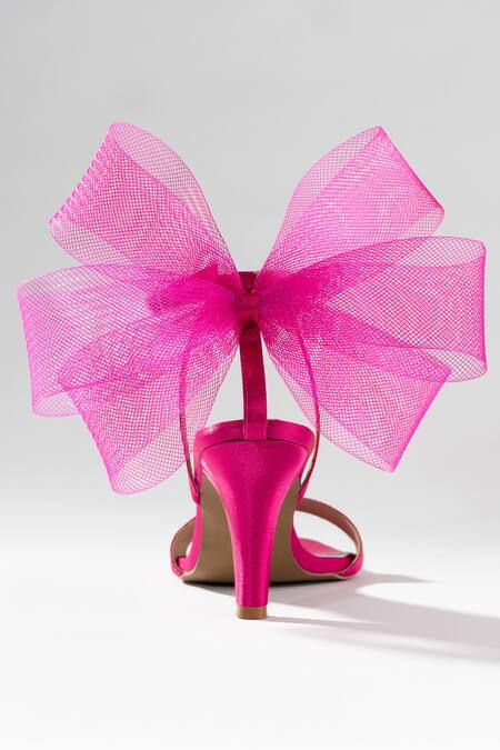 Buy_Signature Sole_Fuchsia Bows Bloom Satin And Sheer Heels 