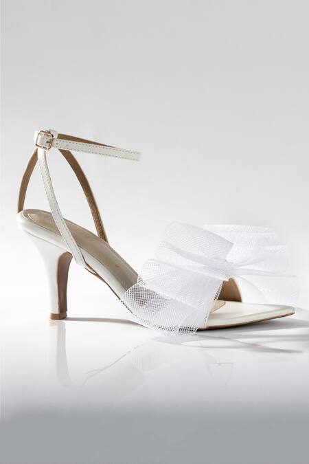 Signature Sole White Mist Sheer Bow Ankle Strap Heels 