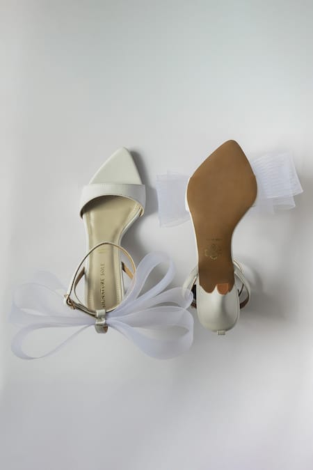 Signature Sole White Mist Sheer Bow Ankle Strap Heels 