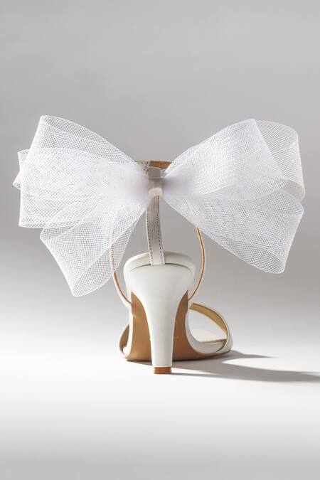 Signature Sole_White Bows Mist Sheer Ankle Strap Heels _at_Aza_Fashions
