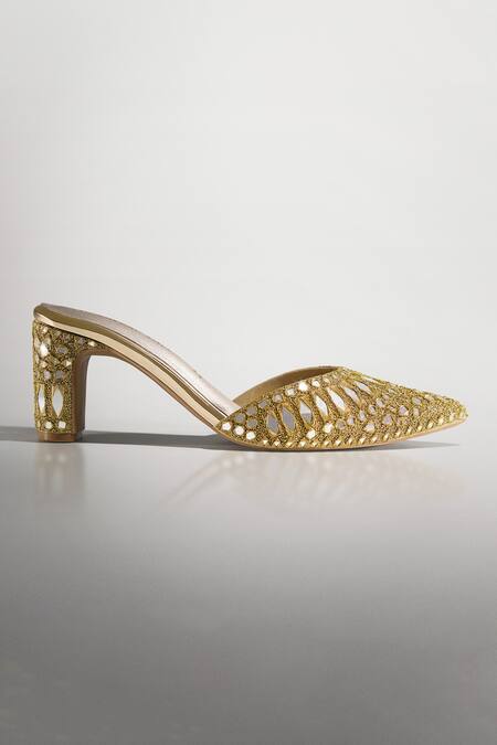 Buy_Signature Sole_Gold Cut Work Mirage Luxe Mules _Online_at_Aza_Fashions