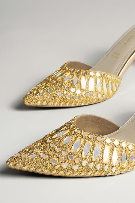 Shop_Signature Sole_Gold Cut Work Mirage Luxe Mules _Online_at_Aza_Fashions