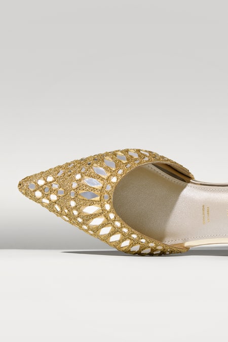 Signature Sole_Gold Cut Work Mirage Luxe Mules _at_Aza_Fashions