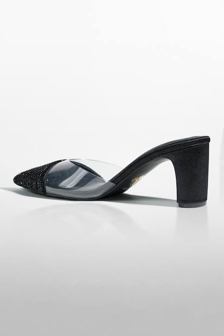 Shop_Signature Sole_Black Beads Pointed Mules _Online_at_Aza_Fashions