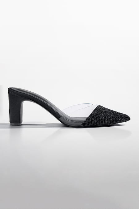 Signature Sole_Black Beads Pointed Mules _at_Aza_Fashions