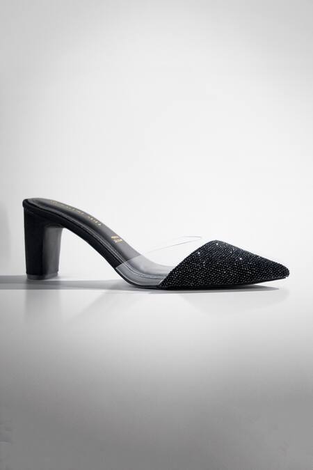Signature Sole Black Beaded Pointed Mules 