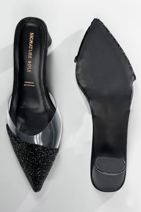 Signature Sole Black Beaded Pointed Mules 
