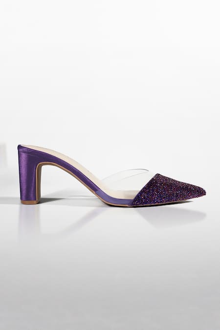 Buy_Signature Sole_Purple Crystals Embellished Pointed Mules _Online_at_Aza_Fashions