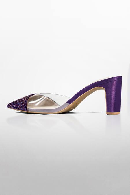 Shop_Signature Sole_Purple Crystals Embellished Pointed Mules _Online_at_Aza_Fashions
