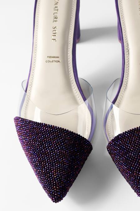Buy_Signature Sole_Purple Crystals Embellished Pointed Mules 
