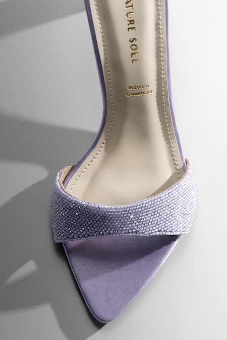 Buy_Signature Sole_Purple Beads Textured Satin Pointed Heels _Online_at_Aza_Fashions