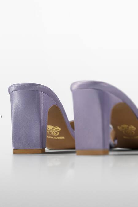 Signature Sole_Purple Beads Textured Satin Pointed Heels _at_Aza_Fashions