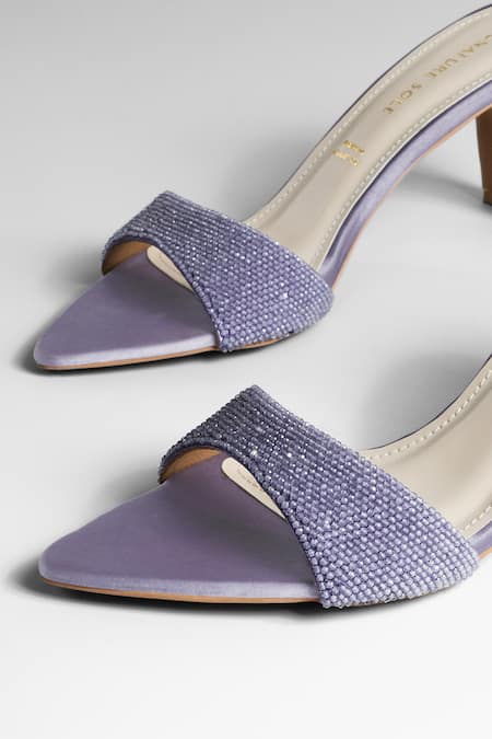 Buy_Signature Sole_Purple Beads Textured Satin Pointed Heels 