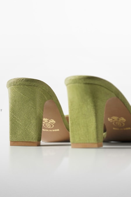 Shop_Signature Sole_Green Beads Olive Glint Textured Pointed-toe Heels _Online_at_Aza_Fashions