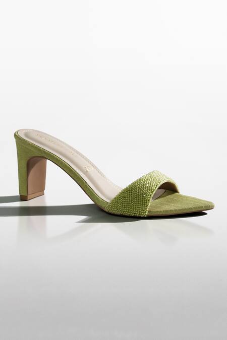 Signature Sole Olive Glint Textured Pointed-Toe Heels 