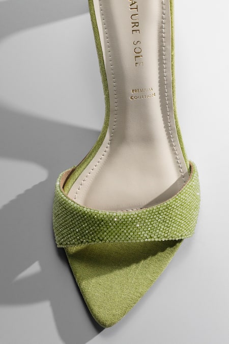 Buy_Signature Sole_Green Beads Olive Glint Textured Pointed-toe Heels 