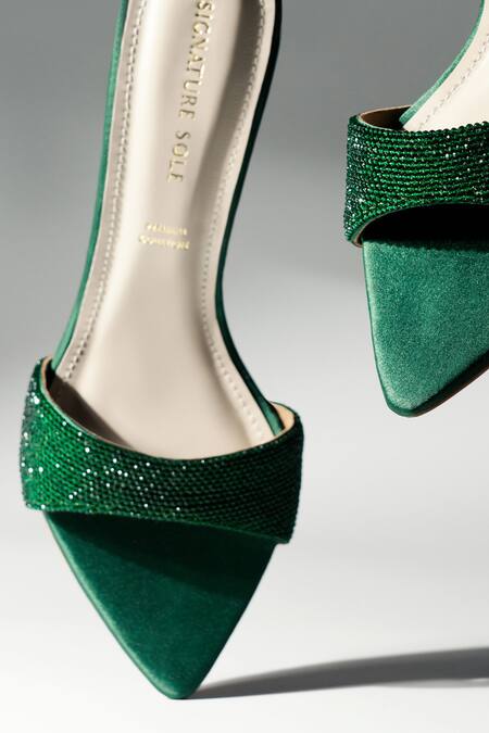 Buy_Signature Sole_Green Beads Emerald Glam Mule Heels 