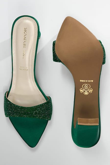 Signature Sole Emerald Glam Mule Heels 