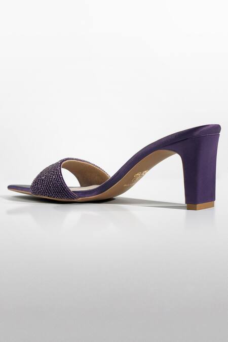 Buy_Signature Sole_Purple Crystals Embellished Mules _Online_at_Aza_Fashions
