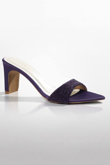 Signature Sole Crystal Embellished Purple Mules 
