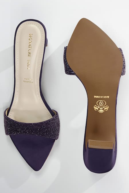 Signature Sole Crystal Embellished Purple Mules 