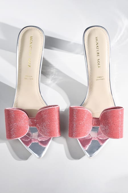 Signature Sole_Peach Bows Blush Candy Pink Heels _at_Aza_Fashions